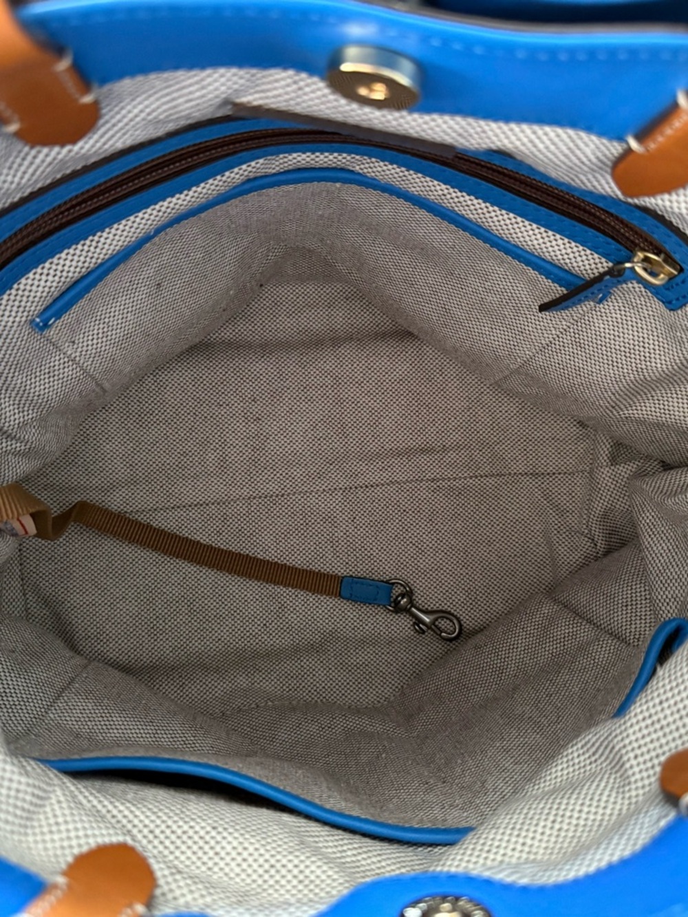 Dooney & Bourke Blue Leather Tote with Brown Trim - Picture 6 of 16